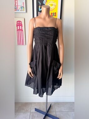 NWT Taylor Black Strapless Ruffle Bodice Dress with Pockets